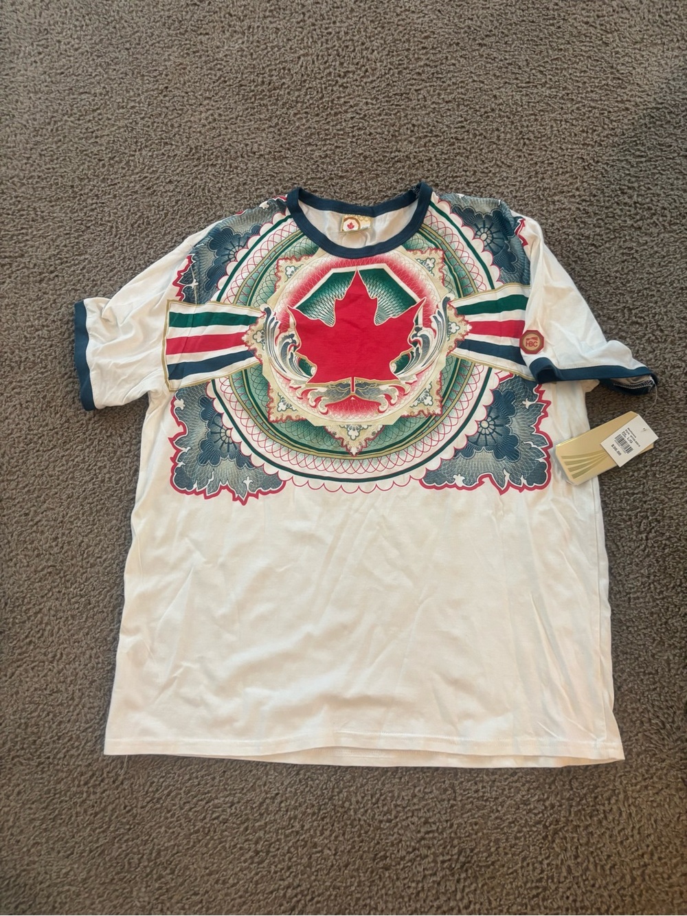 White Graphic Tee with Red Maple Crest